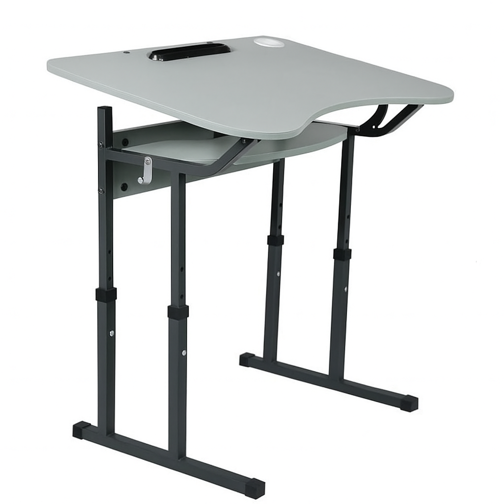 1-місний учнівський стіл з полицею, на квадратній металевій трубі, з регулюванням кута нахилу стільниці 0°-15°, ЛЕЛЕКА, 700x500x580-760 мм.